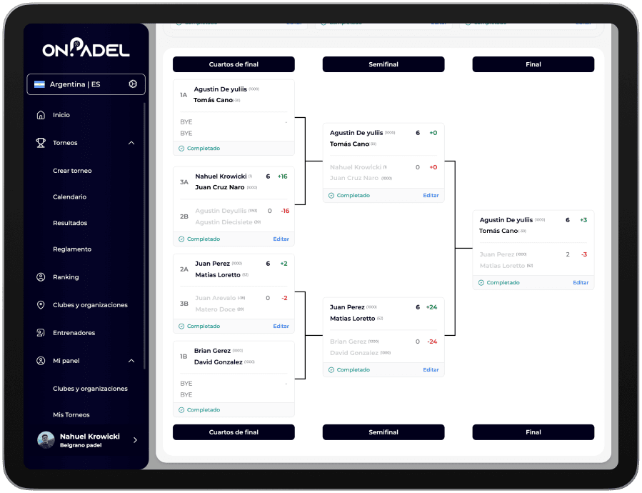 Seguí tu torneo en tiempo real - Onpadel