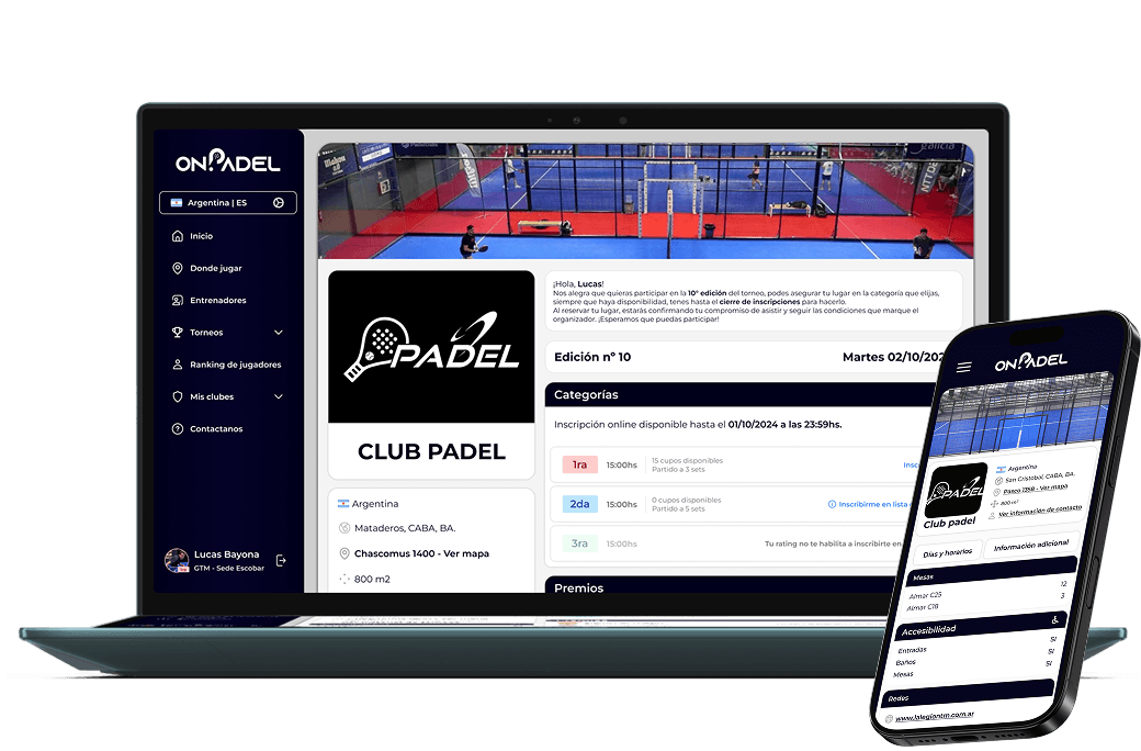 Onpadel Dashboard on laptop